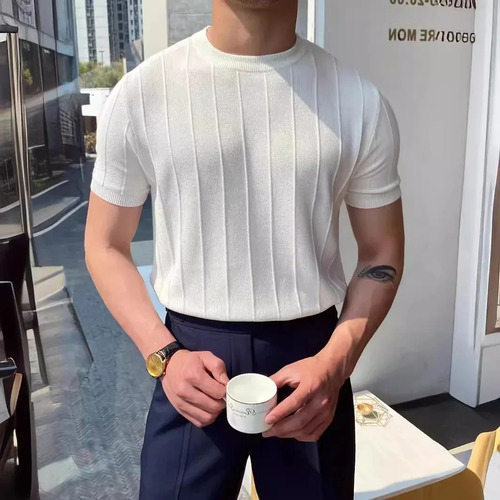 Camiseta De Punto De Verano Con Cuello Redondo Y Manga Corta