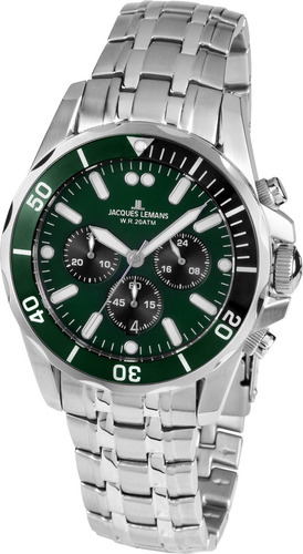 Reloj Jacques Lemans 1-1907zg Plateado Hombre Color Del Fondo Verde