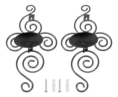metal Juego de 2 portavelas de pared diseño en espiral color negro 