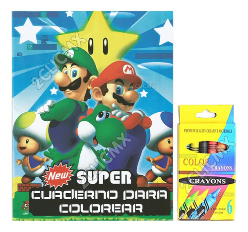 25 Libros Colorear + 25 Crayolas Fiesta Niño Mario Bross