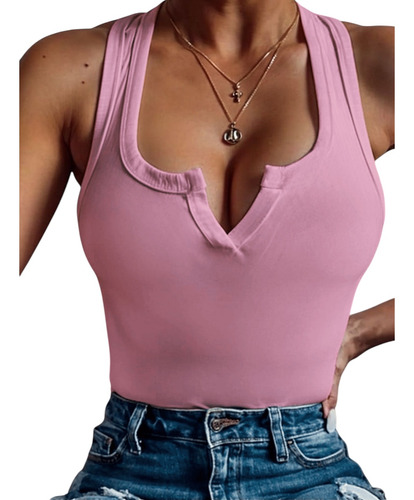 Blusa Con Escote En V Y Tirantes Anchos Para Mujer -19