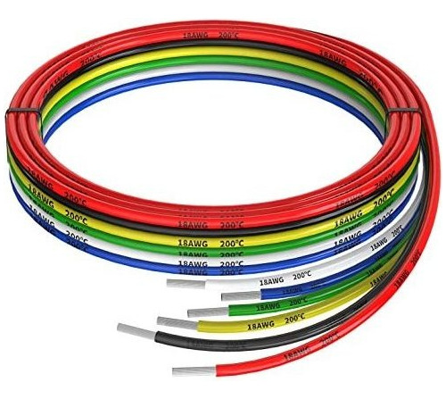 Cable De Alambre Eléctrico De Silicona De 18 Awg, 6 Colores