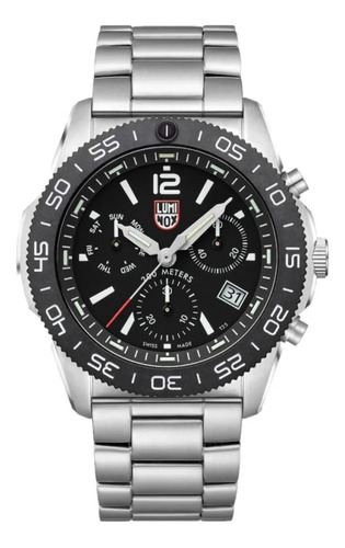 Reloj Luminox Pacific Diver Chronograph 200m Xs.3142 Color de la malla Plateado Color del bisel Negro Color del fondo Negro