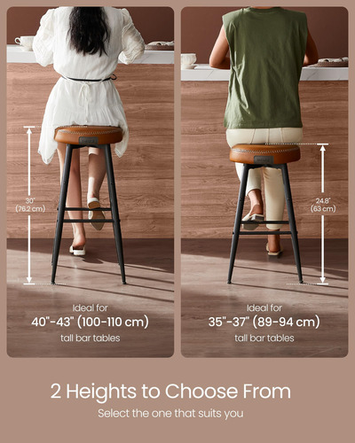 Juego De 2 Taburetes De Bar Modernos Sin Espalda 76 Cm