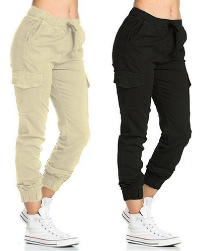 Pack X2 Pantalon Gabardina Cargo Bolsillos Colores Moda Dama