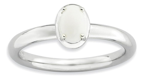 Anillo Apilable De Plata De Ley Con Ágata Blanca, Talla 8