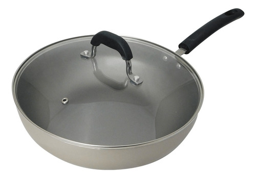 Wok  Brinox 7200/162 4,10L Tapa de Vidrio. Antiadherente Mango Baquelita Inox. Champagne