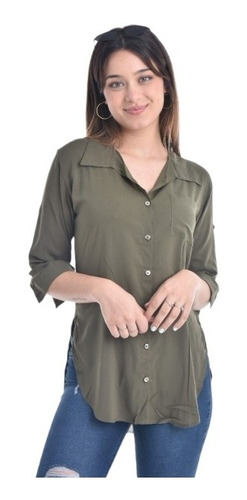 Imagen 1 de 6 de Camisa Larga Mujer Manga 3/4 Convertible A Corta Poplin