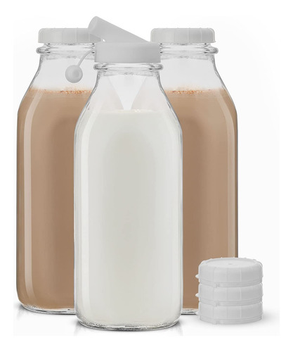 Botella De Leche De Vidrio Con Tapa Y Vertidor, Paquete Mlti