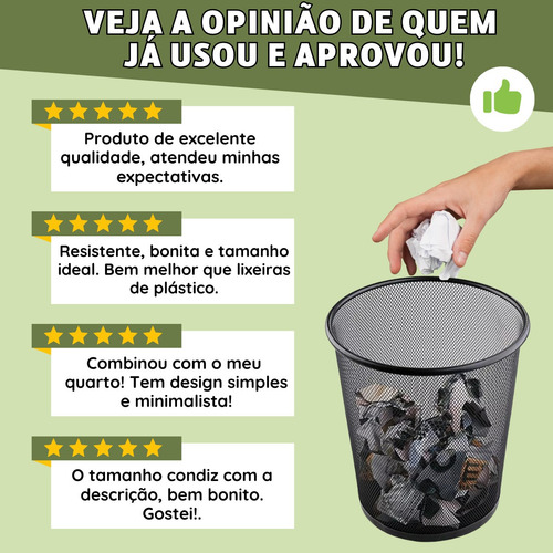 Imagem 7 de 8 de Lixeira Telada De Metal 12,5 Litros Preta Escritório Sala