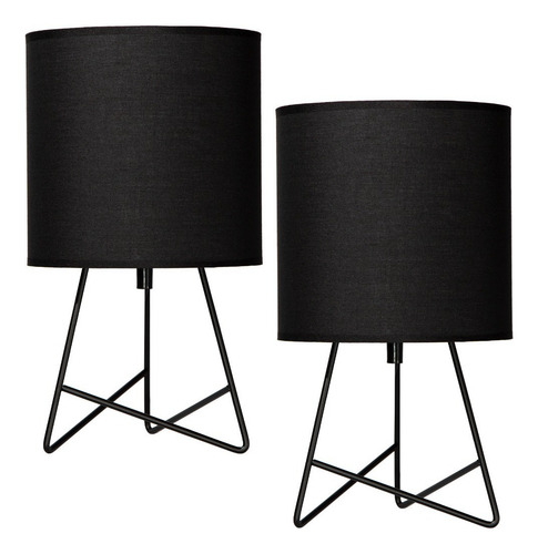 Lámpara De Mesa Moderno Negro 60w E27 1 Luz 2 Pack