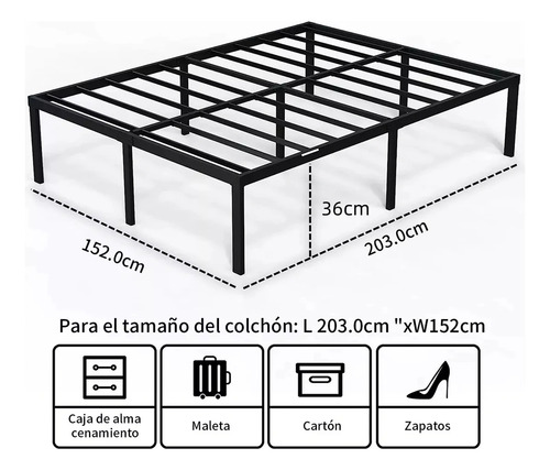 Lazydot Marco De Cama De Metal Con Espacio De Almacenamiento Debajo De La Cama, Plataforma Sencilla Y Atmosférica, Resistente Y Duradero, Tamaño Individual, Adecuado Para Recámara 152*203*36 Cm