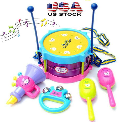 5pcs Bebé Rodillo Tambor Instrumentos Musicales Banda Kit Ni