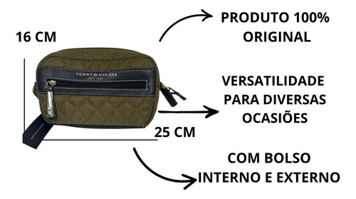 Bolsa Tommy Hilfiger Transversal Verde Militar 100% Original Verde-musgo Lisa Níquel Azul-escuro