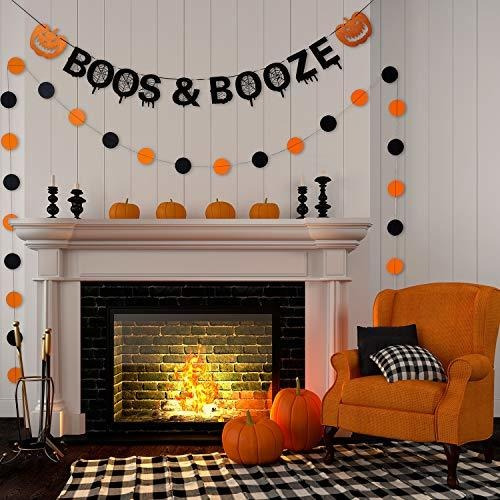 Halloween Boos & Booze Banner Con Calabaza Y Círculo Negro Y 