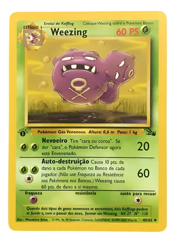 Carta Pokémon - Weezing 1st 45/62 Fossil Original 1a Edição