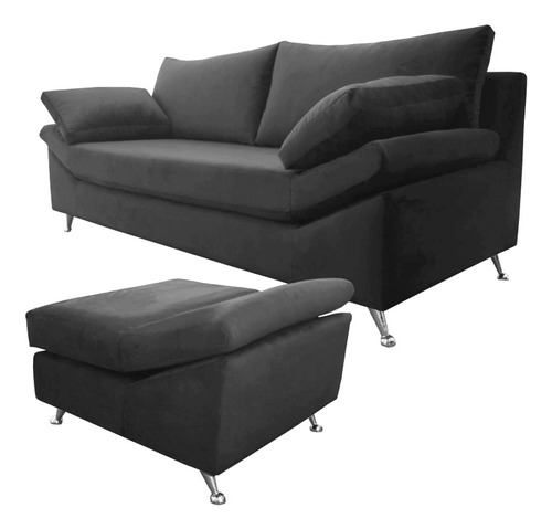 Sillon Sofa 3 Cuerpos + Puff Premium Chenille Patas Cromadas