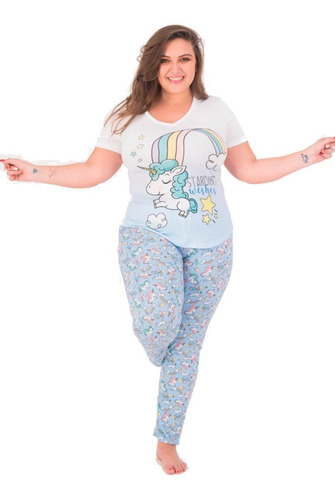 Pijama Mujer Unicornio Arcoiris  Playera + Pantalon 9381