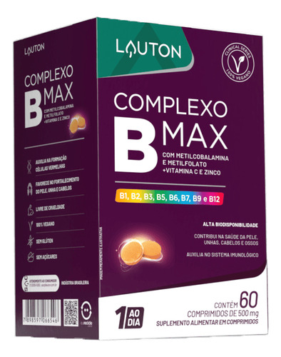 Lauton Nutrition Complexo B Max 60 Cápsulas Sem Sabor