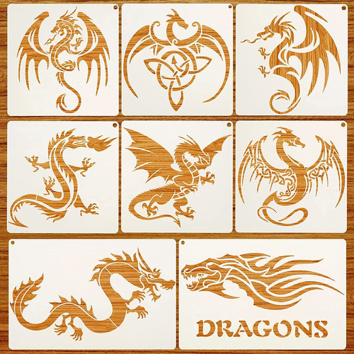 8 Piezas Dragon Stencil Dragon Tattoo Stencil Con Anill...