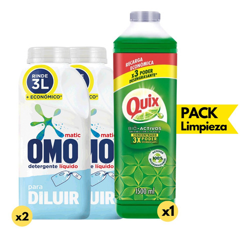 Quix Lavaloza Concentrado 1500ml + Omo Para Diluir 500ml X2