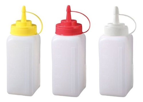 Dispensador Para Salsa Cuadrado Pack 3 Und 600ml C/u Color Amarillo,rojo,blanco