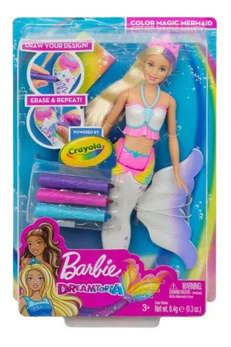 Muñeca Barbie Crayola Color Mágico Sirena Dreamtopia Mattel