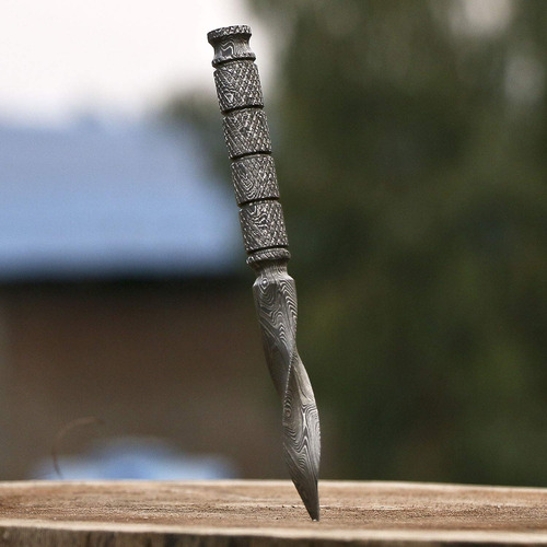 Cuchillo De Caza Hecho A Mano De Damasco Con Triple Daga De