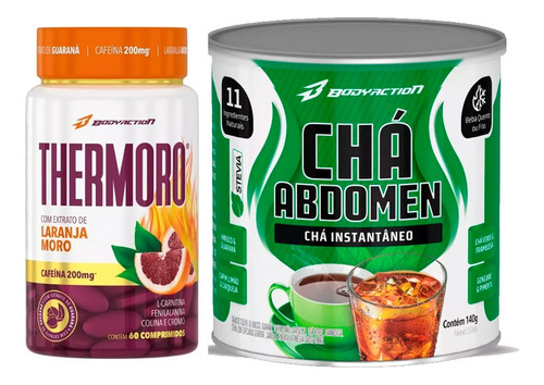 Cha Abdomen 140gr + Thermoro Laranja Moro - Body Action Sabor Cha Verde Com Framboesa