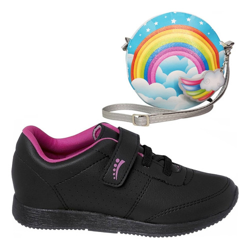 Kit Tênis Infantil Jogging Menina + Bolsa Arco Iris Escolar