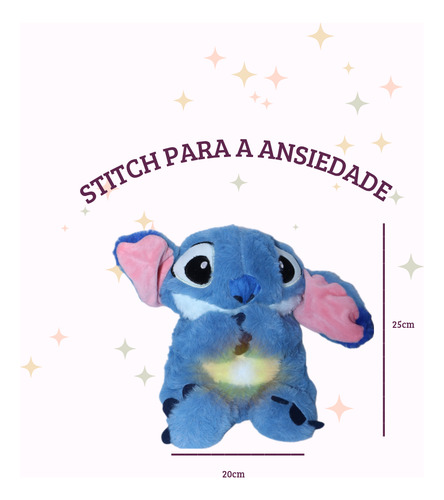 Ursinho Pelúcia Stitch Com Som Luz Respira Alivia Ansiedade Azul