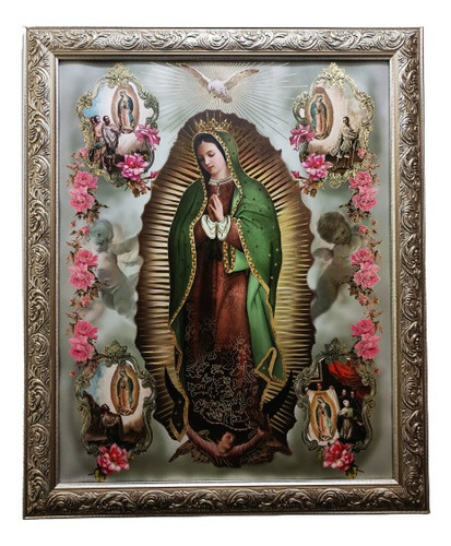 Virgen De Guadalupe Apariciones 2 En Marco Plateado A 57 X 4