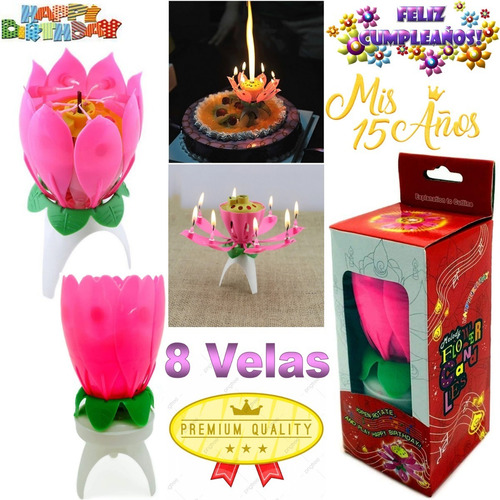 Imagen 1 de 3 de Flor Mágica Con Música Y 8 Velas Dentro Para Cumple Años