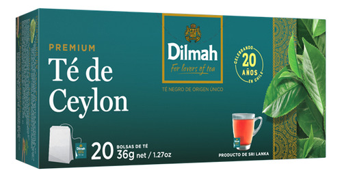 20 Bolsitas Te Negro Ceylon Pure Premium Dilmah