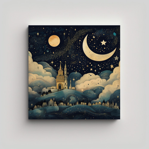 40x40cm Cuadro Moderno Para Baño Con Cielo Nocturno Flores