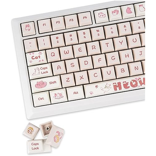 133 Teclas Pink Cat Keycaps Kawaii Keycaps Sets, Pbt Xda Per