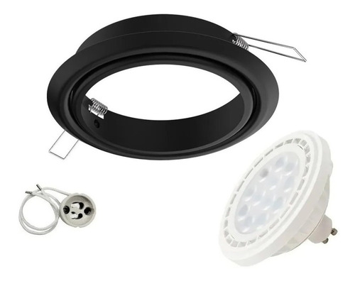 Spot Embutido Ar111 Led Movil Negro Con Zocalo Con Lampara