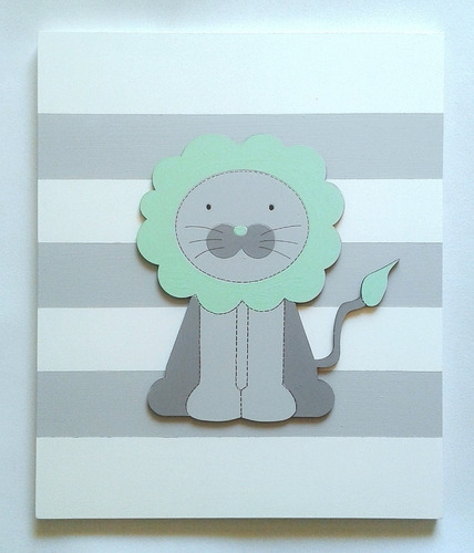 Imagen 2 de 7 de Cuadros Infantiles Fondo A Rayas - Decoración Infantil
