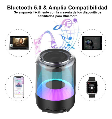 Bocina Bluetooth Portátil Altavoz Inalámbrico Con Luces Led Color Negro