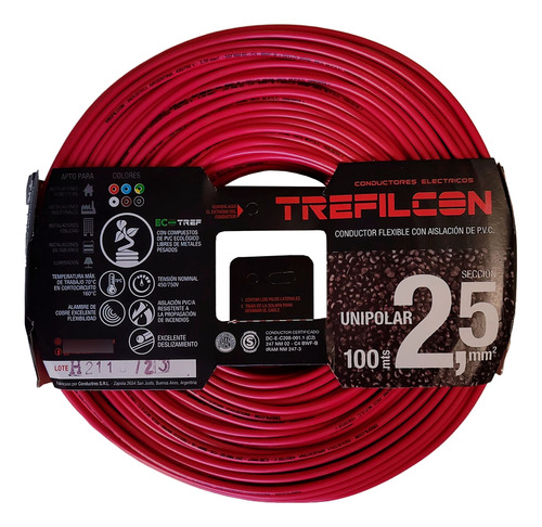 Cable Unipolar Rojo 1x2.5mm X 100mts