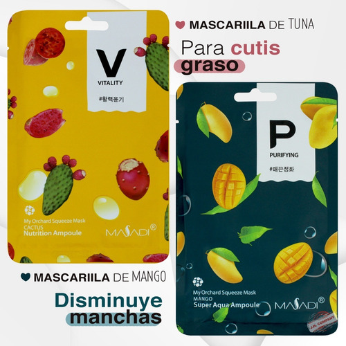 Imagen 3 de 7 de Mascarilla Facial Frutal Hidratante De Tela Cuidado Piel