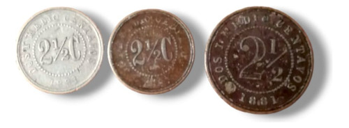 Monedas Colombianas De 2 Y Medio Centavos. 1881
