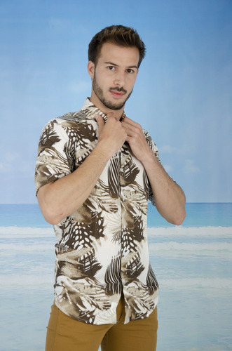 Camisa Hombre Hawaiana Estampada Manga Corta Fibrana Poplin