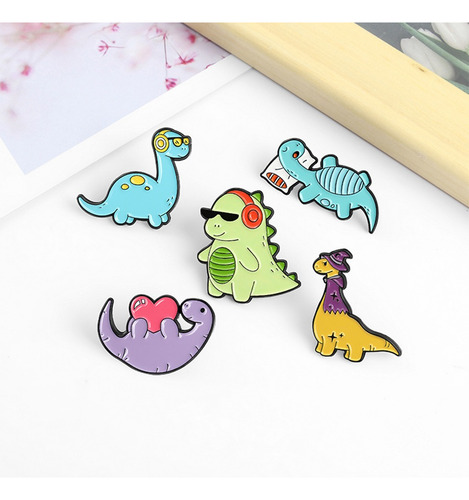 5 Bonitos Juegos De Pines De Solapa De Dinosaurio, Broches