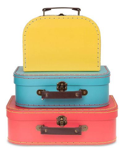Jewelkeeper Paperboard Vintage Suitcase - Set Of 3 Decorativ