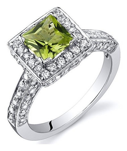 Peridot Promise Ring In Sterling Silver Ring, Vintage Halo D