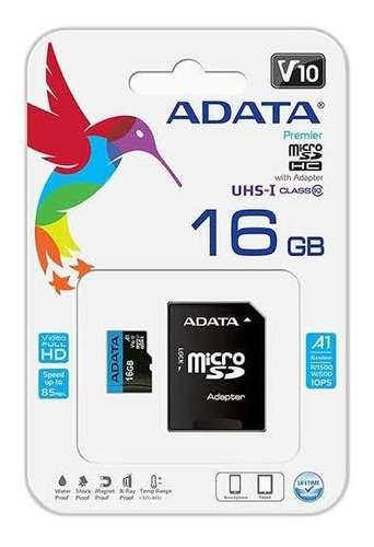 Cartão Micro Sd 16gb Classe 10 Adata Ausdh16guicl10a1-ra1