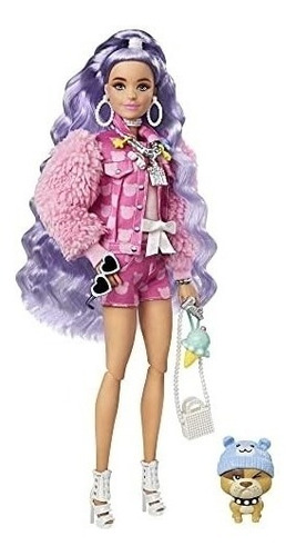 Barbie Extra Muñeca #6 In Rosado Teddy Bear Print Denim & 