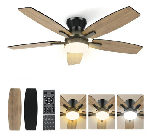 Ventilador De Techo Modernos Con Luz Y Control Remoto 1.07 M 60hz Rustico Madera 5