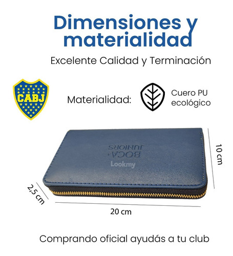 Imagen 6 de 10 de Billetera Dama En Cuero Fútbol Boca Juniors Oficial Mujer